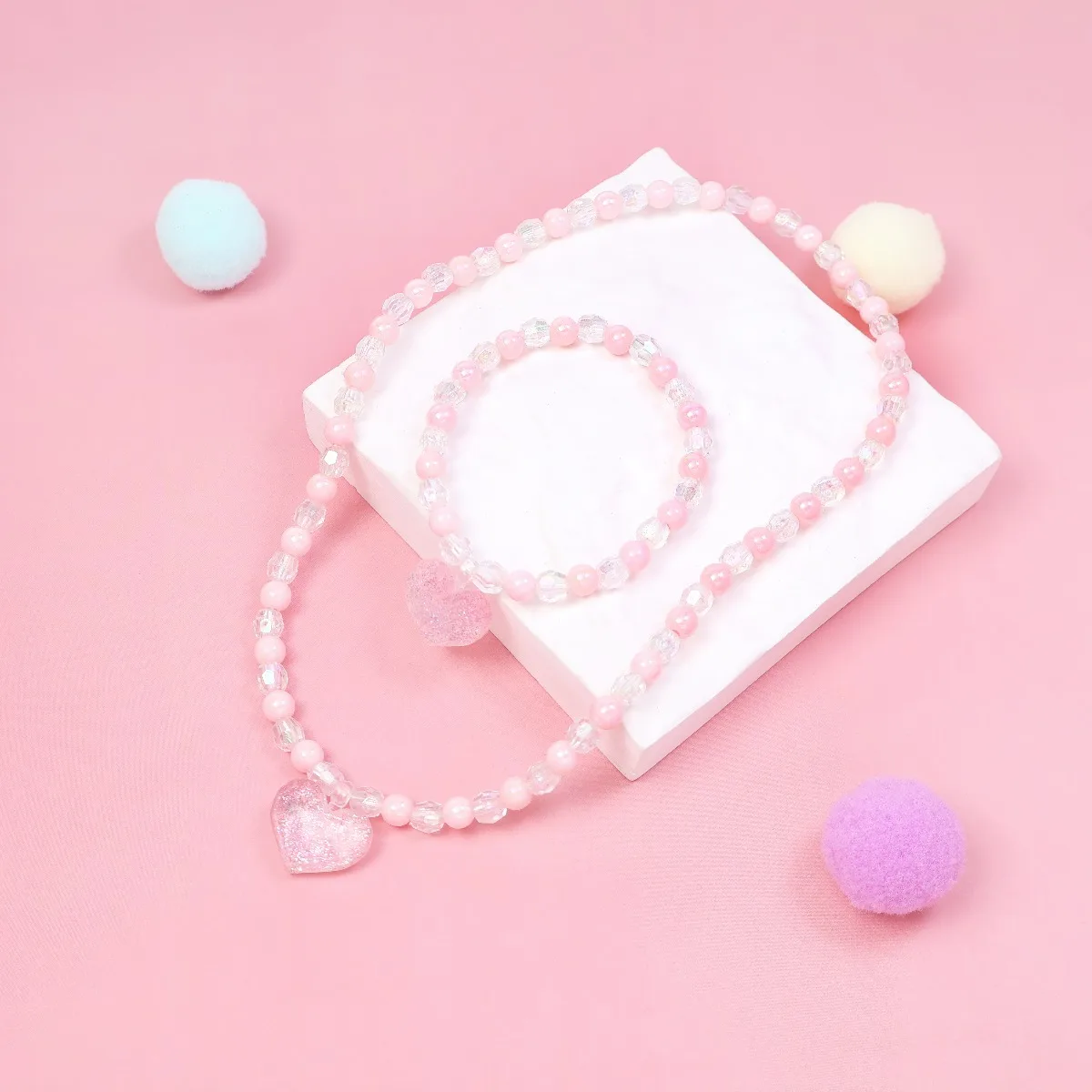 Jewelry Making Kits For Girls - Pink Sparkle Heart Beaded Jewelry Set